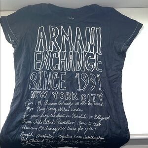 Armani Exchange Women's Black white stitch New York City since 1991 Graphic Tee